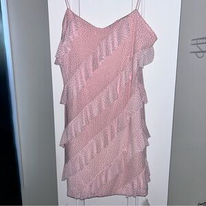 Mesh Ruffle Stone Cami Dress-Baby Pink